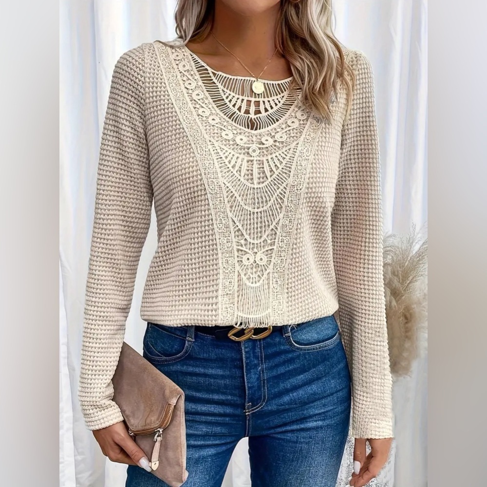 NWT-Waffle Crew Neck Top